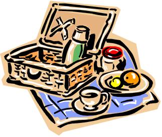 Graphic of a picnic hamper and blanket
