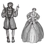 Clipart of a couple of characters in playhouse dress.