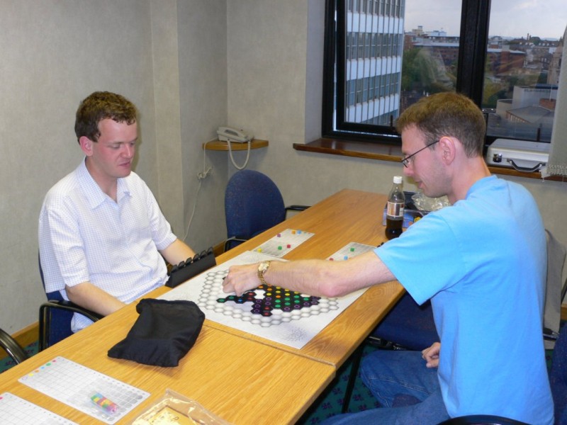 Picture of a Mensa Connections game in progress with Paul Henchcliffe on the right.