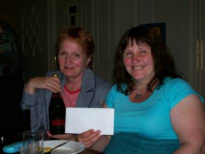 Linda and Lesley show off their prizes.