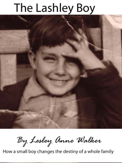 Front cover of the book. It shows a slightly crumpled, sepia photo of a young lad, left hand to his temple and smiling. Beneath is the caption 'How a small boy changes the destiny of a whole family.'