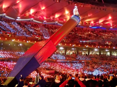 The human cannonball preparing at the closing ceremony.