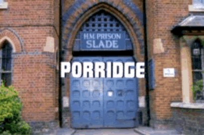 St Albans registry office gates but with Slade Prison sign above as shown at the start of each Porridge episode.
