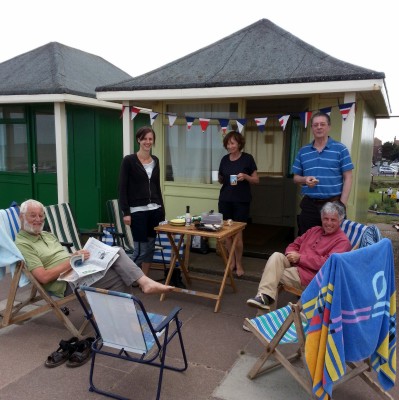 A group of Mensans meet for a relaxing day at a beach hut on Mablethorpe beach