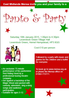 Flyer for the Panto and Party in January