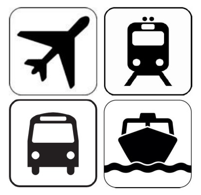 Icons of plane, train, bus and boat