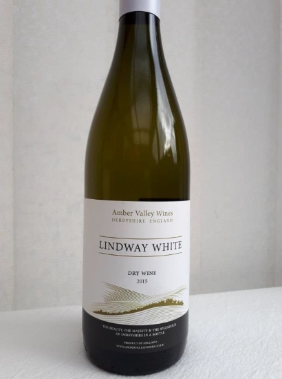 A labelled bottle of Lindway White Dry Wine from the vineyard