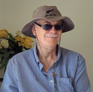 Clive wearing a New Zealand sun hat