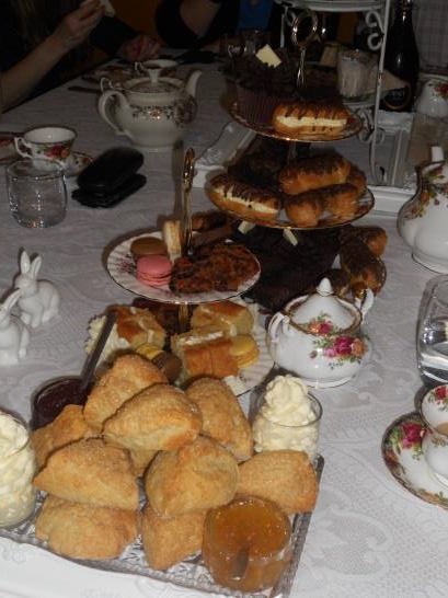 A good selection of cakes and buns at afternoon tea