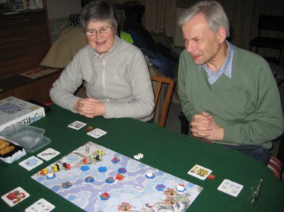 Dave and Alison at a game board