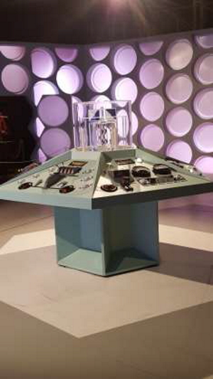 Inside of the tardis, showing the cenral console