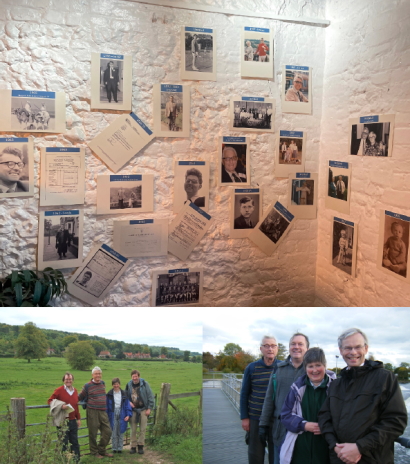 A wall of photos of Ian Birch from throughpout his life, plus a couple of picture of the group of mensans who gathered to celebrate his life.