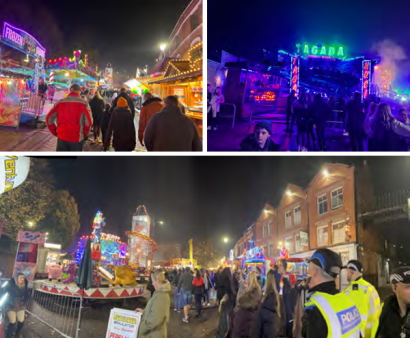 Montage of three pictures from the fair at night