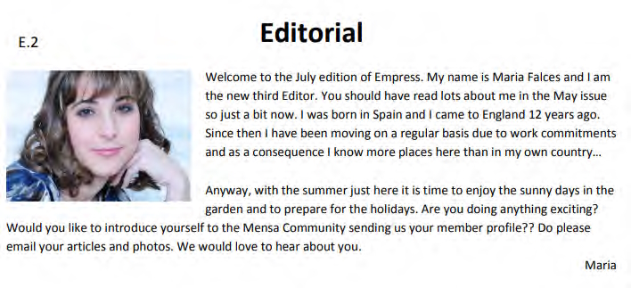 Maria's first Empress editorial article