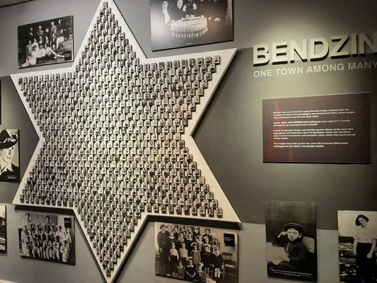 Arrangement of pictures of many people arranged in a six pointed star, from the National Holocaust Museum