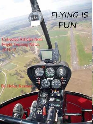 Book cover: A view out of a helicopter cockpit showing the controls, approaching a landing strip.