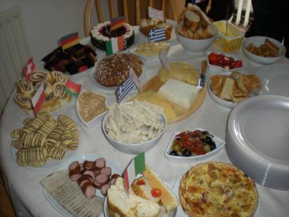 The eurovision buffet contained a range of foods from the competing countries.