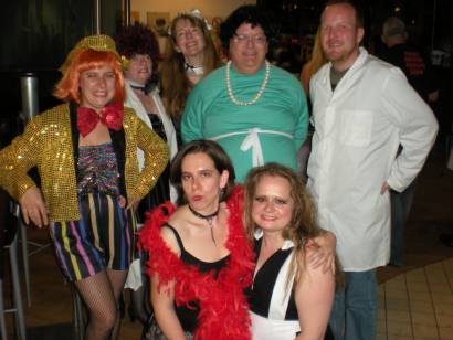 Members at the Rocky Horror Picture show attired in the style of the show.