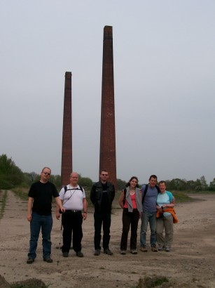 Picture of the walking group in front of the brickyard towers.