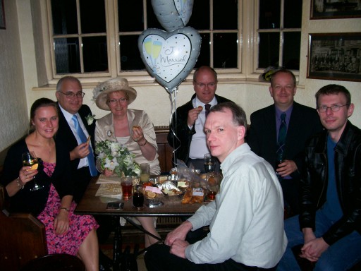 Picture of Lesley and Geoff Walker at the Vat & Fiddle in the evening after their wedding.